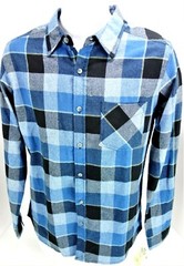 Small Rustic Blue Durable Goods Plaid Flannel Button Front Shirt Black Blue Gray