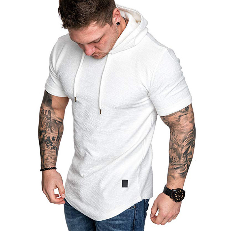Men’s Hooded Short Sleeve Sporty T-Shirt Slim Gym Muscle Tee Hoodie Tops Blouses