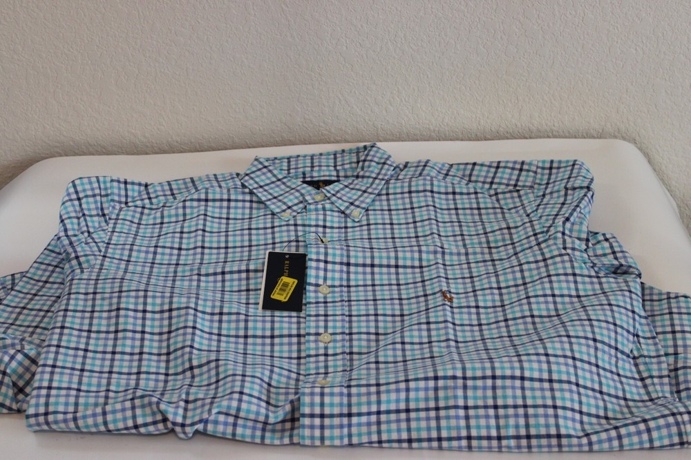 NEW Men’s Ralph Lauren Button-down Big & Tall Plaid Oxford Shirt 3XLT 0025