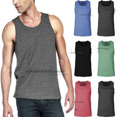 Tank Top T Shirts Muscle Sleeveless Plain Slim Fit Crew Neck Tri Blend Tee Men’s