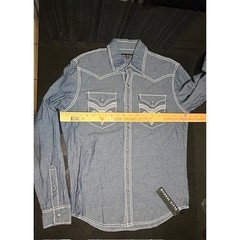 NWT Affliction Black Premium Western Embroidered Denim Shirt Men M Preppy Artsy