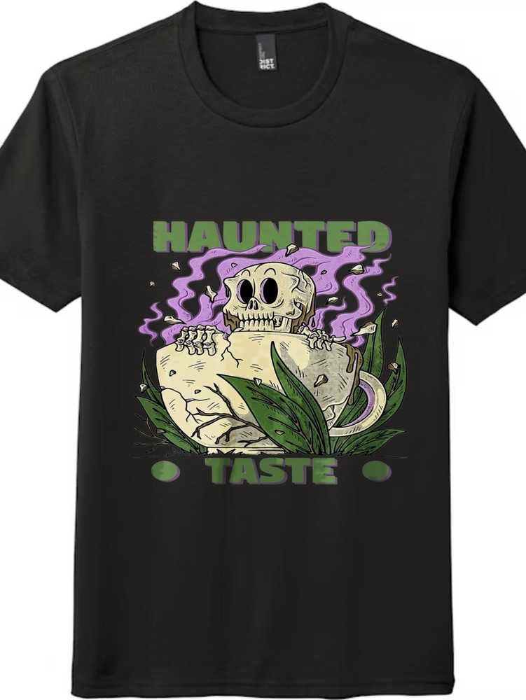 Retro Gothic Haunted Skull Tea Cup Art Unisex Outdoor Leisure Cotton Tee