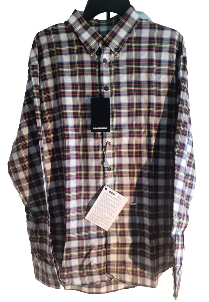 Mens DSquared2 Checkered Button Down Shirt Red /Multicolor Size 50 US 40 ( L )