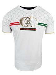 Men T-Shirt Bucheli Italian Horse Sport Logo Stripe Gold Lion Slim Fit Crew Neck