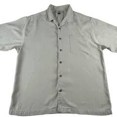 Tommy Bahama Relax Mens L Silk Herringbone Camp Shirt Sage Green