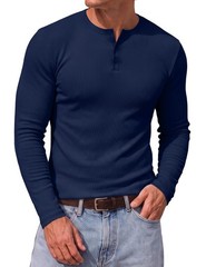 Mens Long Sleeve T Shirt Muscle Slim Fitted Henley Longline Tees Shirts for G…