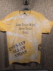 #121 Yellow White Bleach Tie-Dye Print T-Shirt Cotton Unisex L Crew Short