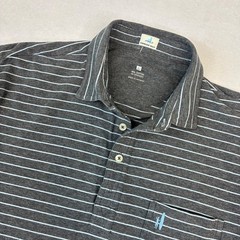 Johnnie-O Polo Shirt Mens Large Gray Blue Striped Hangin Out Cotton Stretch Logo