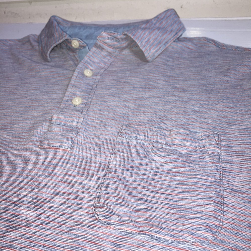 Faherty Multicolor Stripe Short Sleeve Polo Shirt Mens Sz M Blue Violet