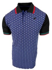 Mens Polo Shirt Italian Sport Print Body 2-Tone Sleeves Slim Fit Golf Stretch