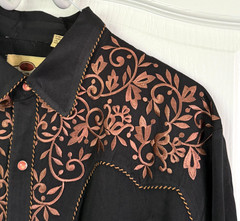 Larry Mahan Cowboy Western Shirt Snap Long Sleeve Black Brown Embroidered XL