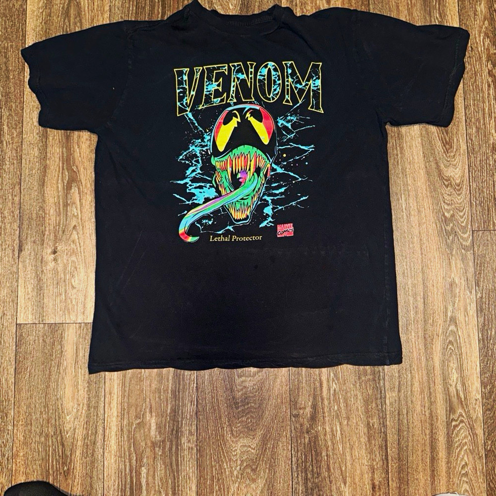 Marvel Venom Lethal Protector Black Graphic Print Crew Neck T-Shirt Men’s XL