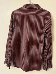 Express 1MX Modern Fit Solid Button Shirt Maroon Striped Dress Shirt M Mens