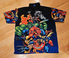 Vintage 2001 Marvel Comics All Over Print Superheroes Button Shirt Mens Medium