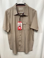 Avalanche Tan Medium Short Sleeve Poly Blend New Tags Button Up B18