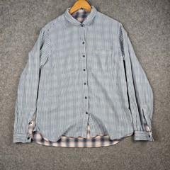 John Varvatos USA Reversible Button Down Shirt Mens Large Blue Plaid Striped