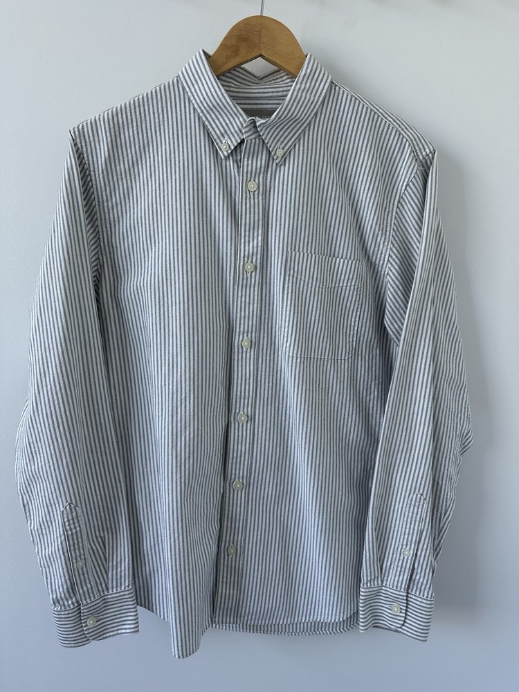 Everlane Pinstripe Long Sleeve Button Down Shirt Mens Medium Gray White Cotton