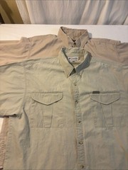 2 Tan Short-Sleeve Button-Up Shirts pockets casual outdoor classic casual J1