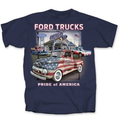 Ford Trucks Pride of America Auto Car Cotton Preshrunk T-Shirt Navy Blue