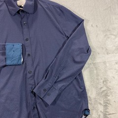 CON.STRUCT Button Down Shirt Mens L Navy Blue 4-Way Stretch Slim Fit Office