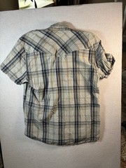 Men’s Guess Snap Front Button Up Short Sleeve 100% Cotton Size Large Plaid Blue