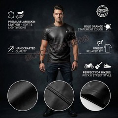 Men’s Real Lamb Leather Shirt Half Sleeves White Leather Shirt Biker Style