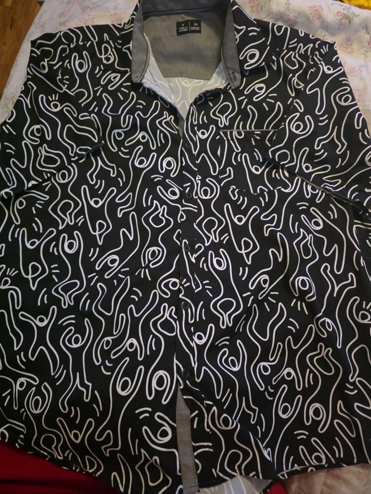 Public Record graphic print button-down shirt featuring a Keith Haring-inspired