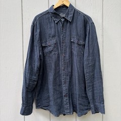 A ROAD LESS TRAVELED—100% Linen Long-Sleeve—Men’s L—17 x 35—Blue with White Trim
