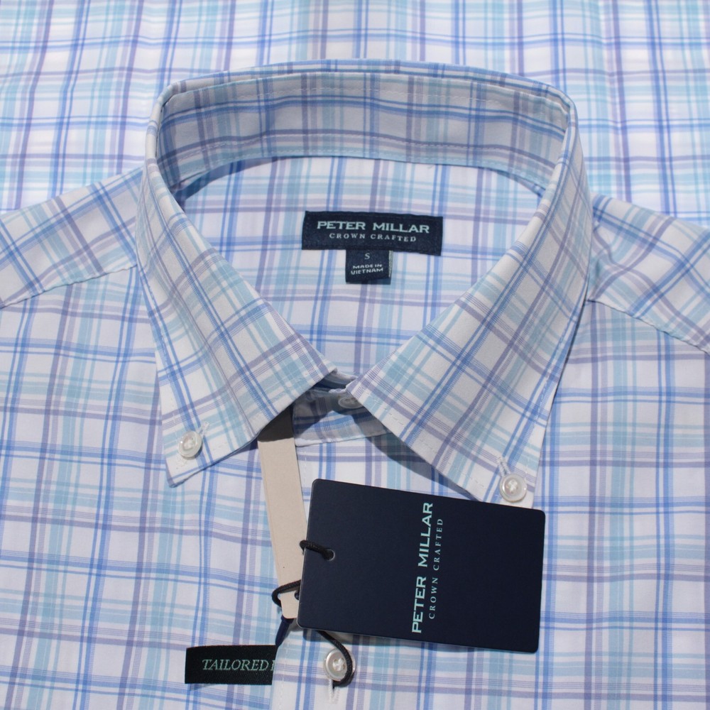 Peter Millar NWT Casual Button Down Shirt Size S in Blue/Purple/White Plaid