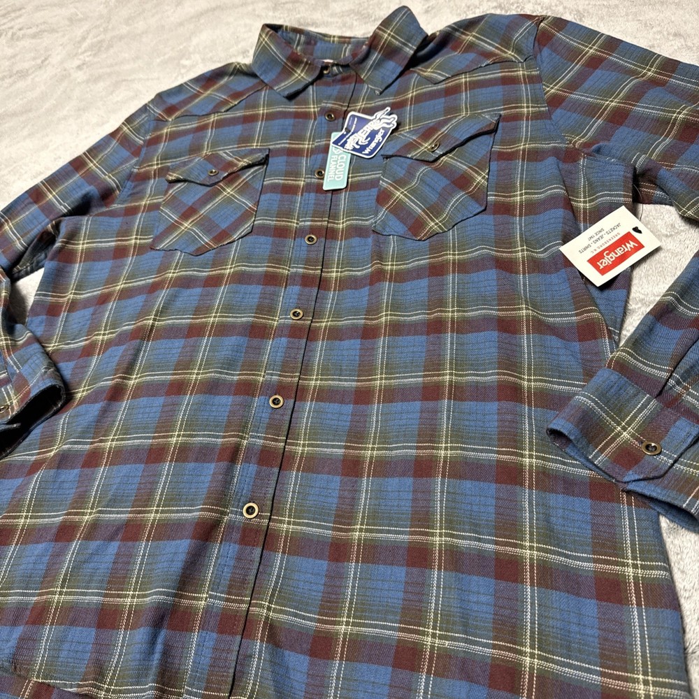 Wrangler Authentics Men’s XL Cloud Flannel Long Sleeve Shirt Blue Plaid NEW