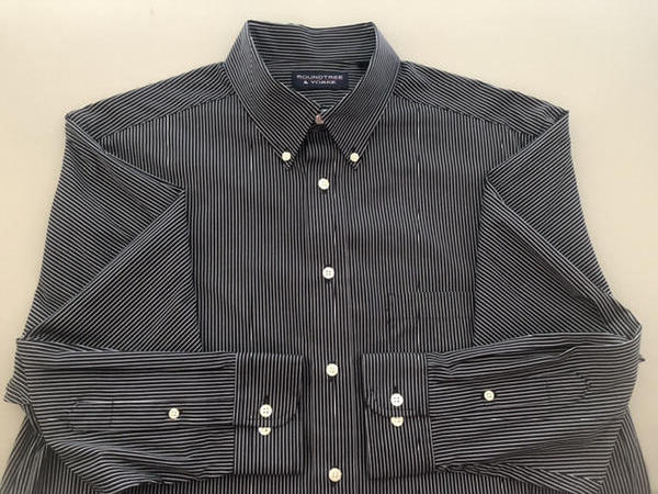 ROUNDTREE & YORKE NWT Button-Down Black & White Pinstripe L