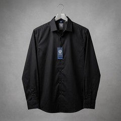 Vince Camuto Mens Dress Shirt M 15-15.5 34/35 Black Solid Stretch Long Sleeve