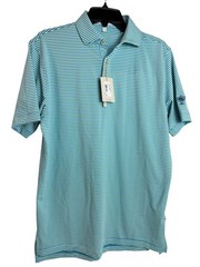 Peter Millar Polo Shirt Mens Small Blue Green Stripe Golf Summer Comfort UPF 50+