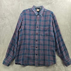 Faherty Size Large Reversible Plaid Flannel Shirt Blue Red Indigo Cotton
