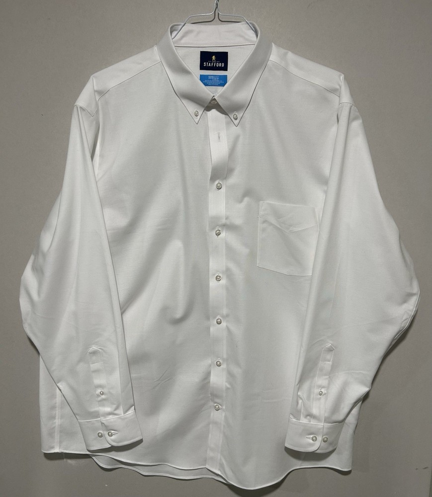 Stafford Coolmax Solid White Button-Down Dress Shirt XXLT 18-18.5 36/37