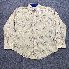 Vintage Lord & Lord Greyhound Novelty Print Shirt Mens 16.5 x 34 Cream 70s MCM