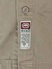 Y2K Ecko Unltd Button Down Utility Safari Style Shirt Mens Size Large Tan Vented