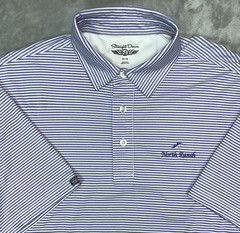 STRAIGHT DOWN Men Medium Golf Polo Shirt Stretch Purple Striped NORTH RANCH Logo
