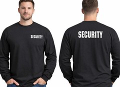 Security Long Sleeve T-shirt Front & Back Print Black