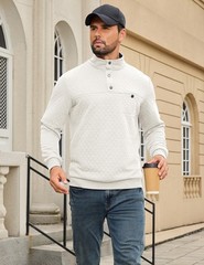 Quilted Sweatshirts for Men Contrast Stand Collar Casual Quarter Button Fall …