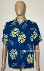 Corona Extra Men Button Down Shirt Blue Yellow Bottle Parrot Bottle Opener Large
