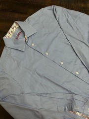 Robert Graham Shirt Mens Medium Blue Check Paisley Contrast Cuff Long Sleeve