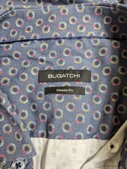 Bugatchi Men’s Long Sleeve Button Up Dress Shirt Blue Geometric Stretch Large