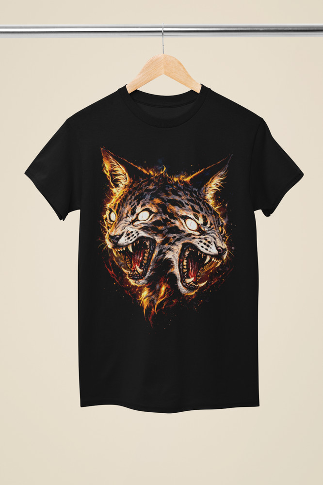 Twin Demon Leopard Wildcat Hellfire Dark Horror Fantasy Unisex Gothic T-Shirt