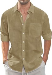 2025 Summer Linen Shirt Men’s – Breathable Long Sleeve Beach Casual Button Up
