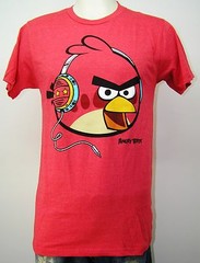 ANGRY Birds Unisex T Shirt Listening to Music W Headphones S/S Medium Med M NEW