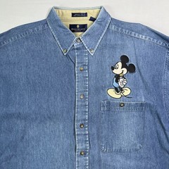 Bill Blass Mickey Denim Shirt Mens X-Large Blue Chambray Button Disney Workwear