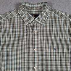 Vineyard Vines Button Down Shirt Medium Green Blue Plaid Stretch Chest Pocket