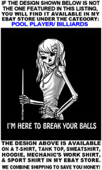 BE AFRAID BE VERY AFRAID 9 Ball Skeleton Girl Billiards Pool Player T-shirt