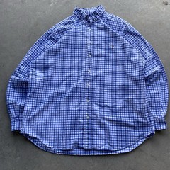 Ralph Lauren Blue & White Gingham Flesh Pony Button Down Oxford Size XLT